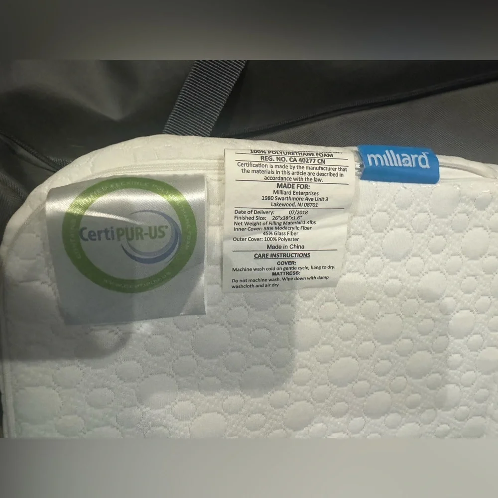 Milliard Foldable Travel Mattress CertiPUR-US Foam w/ Carrying Bag